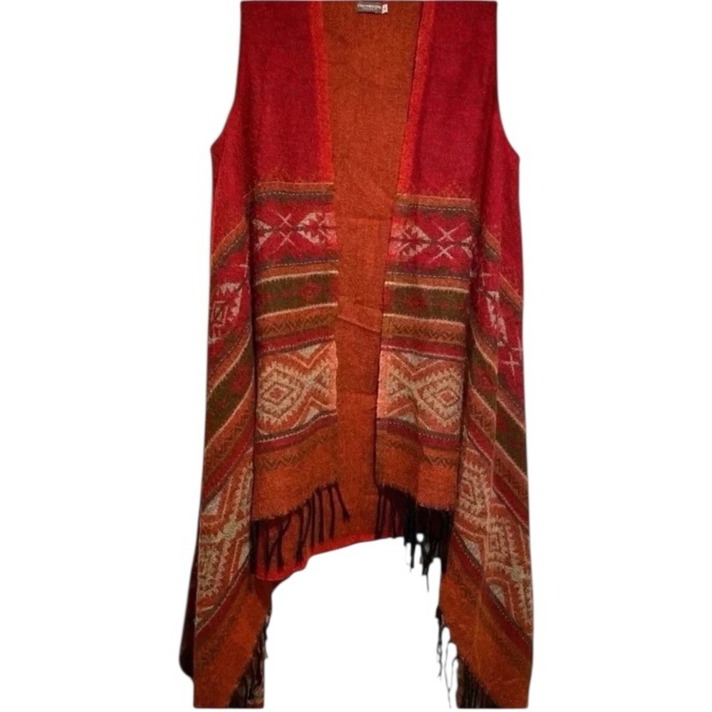Earthbound Womens Boho Sweater Poncho Vest Wrap Cape High Low Aztec Fringe acryl